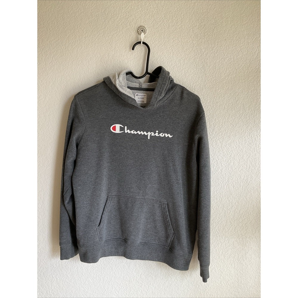 Champion Hoodie Kids Size XL 18/20 Heather Gray Pullover Logo Sweatshirt